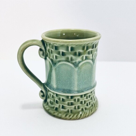 Blue Gray Basketweave Coffee Mugs 70s Set Of 3 Stoneware NORLEANS Made In Japan - Picture 2 of 6